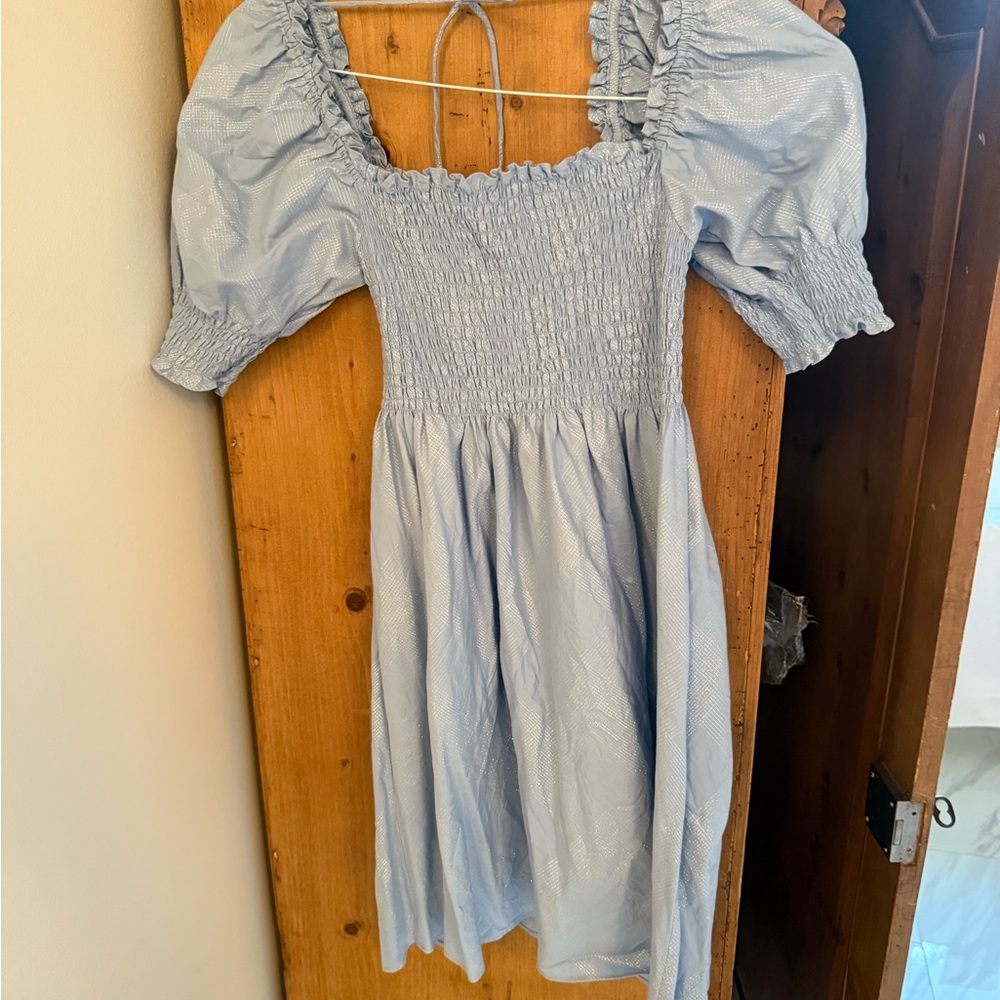 Hill House Blue Smocked Puff Sleeve Mini Sundress